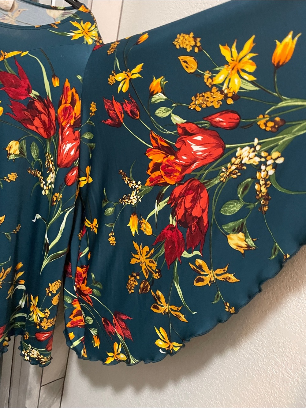 Teal Floral Swing Skirt Set with Red & Yellow Blooms - Picture 4 of 6